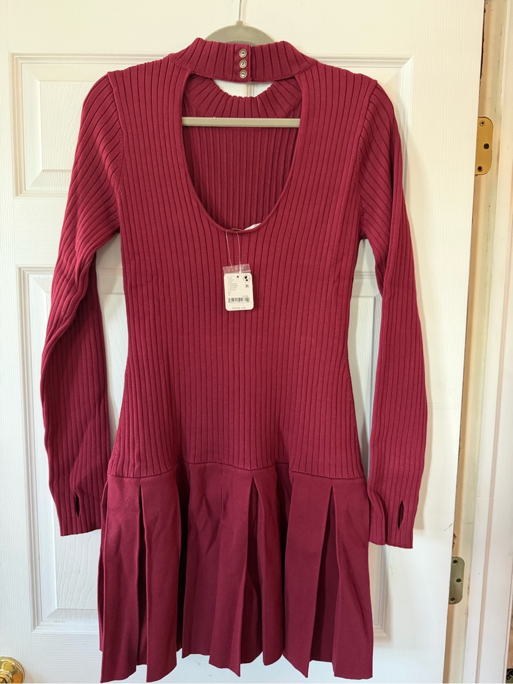 Free People Ribbed Scoop Crewneck Dress in Berry Red - Picture 2 of 3